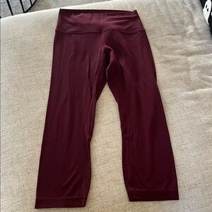 Burgundy High-Waisted Lululemon align crop Leggings, size 6